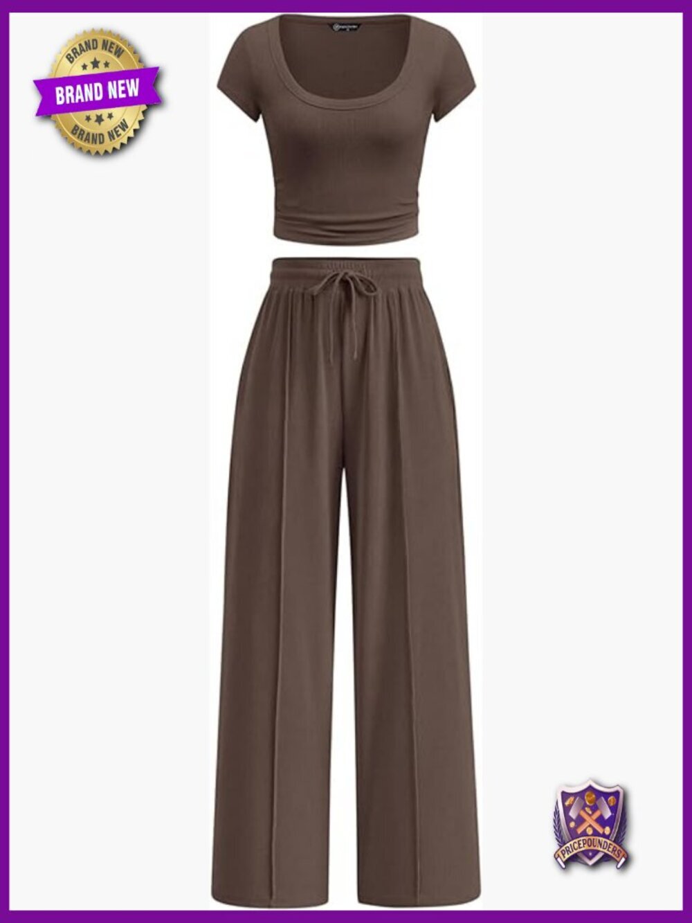 2 Piece Lounge Set Crop Top Wide Leg Pants Matching Outfit
